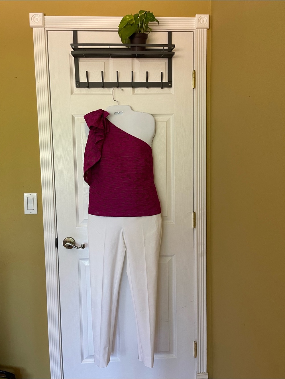 Banana Republic Magenta One-Shoulder Ruffle Top